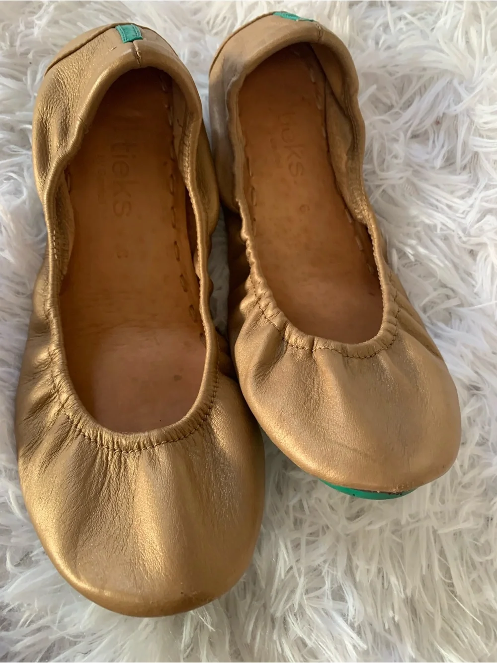 Tieks Metallic Gold Ballet Flats with Teal Soles golden glitz